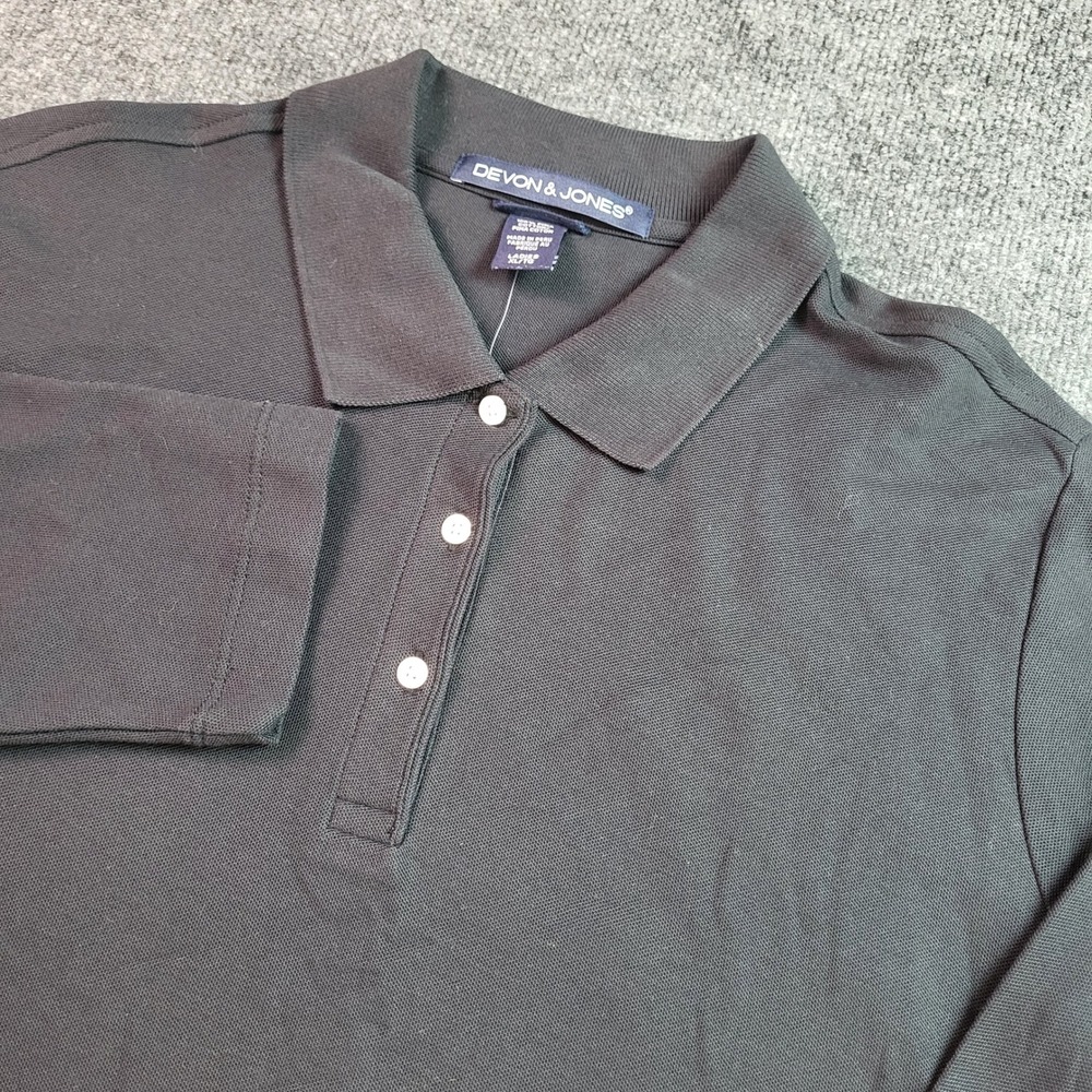 Devon & Jones Womens Black Pima Cotton Long Sleeve Polo Shirt XL NWT